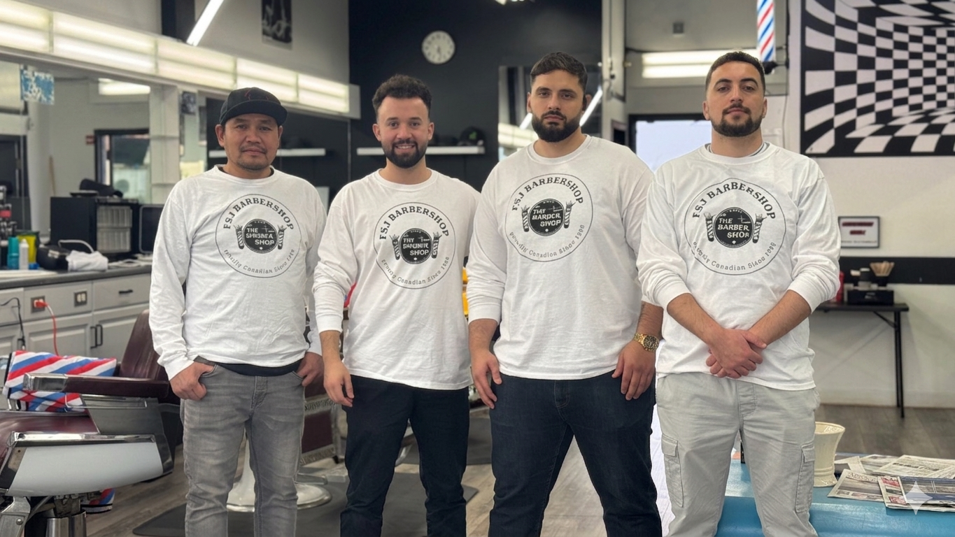 The Barbershop FSJ team — Adam, Jaz, Cholo, Rem and the crew in Fort St John